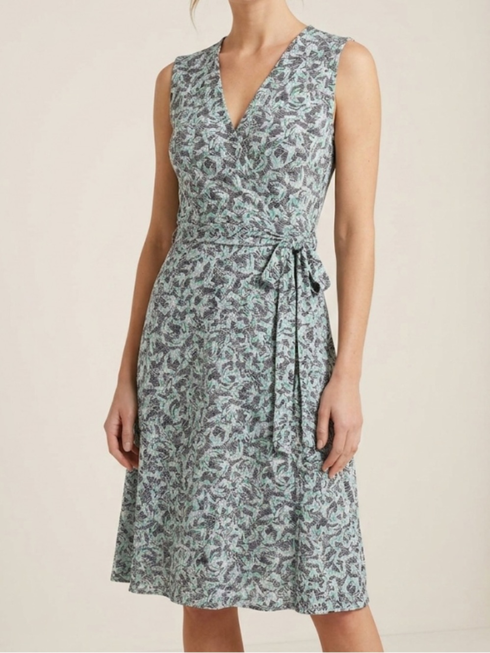 Leota Abstract Crane Finnley Sleeveless Faux Wrap Dress Size Large